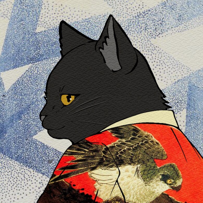 NFT_nekoko.d_お正月にめでたい鷹の着物を着た猫の浮世絵NFT