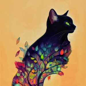 植物と猫_NFTアート：flowersAIアートコレクション（タイトル：植物と猫（#47 Grass Cat））