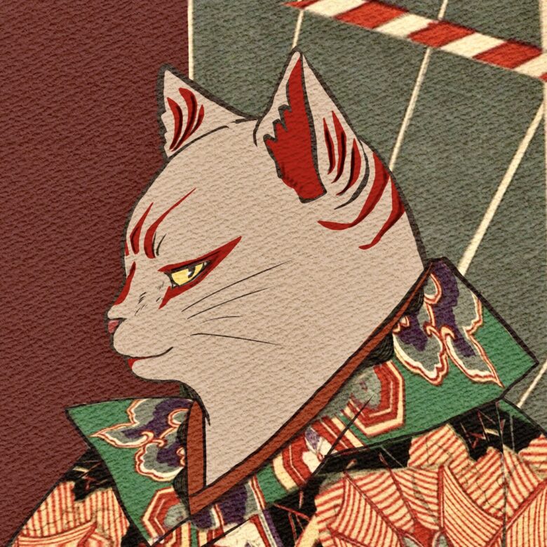 歌舞伎風浮世絵猫（オス猫）